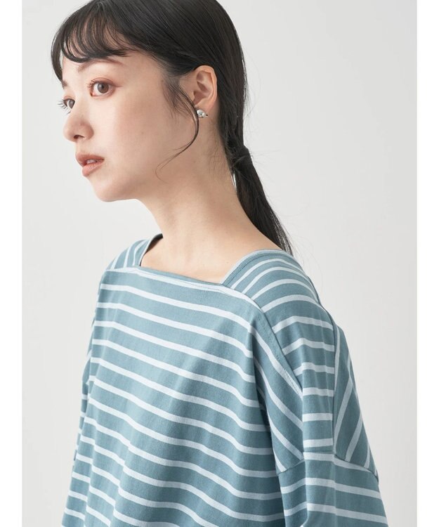 earth music&ecology スクエアボーダープルオーバー Green