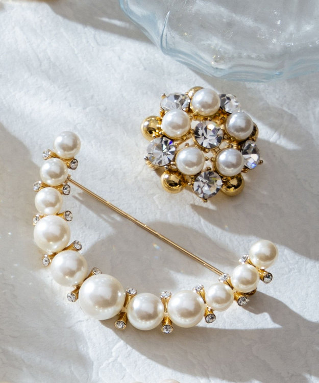 組曲 【好評につき追加販売・2セット】パールビジュー ブローチ ゴールド系