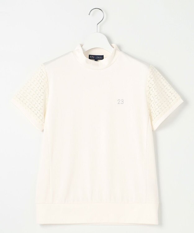 23区GOLF 人気デザインがリバイバル！【WOMEN】レース袖 半袖モックネックシャツ ホワイト系