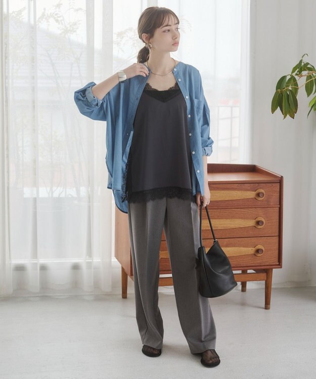 WEGO 【ANGIE VINTAGE】シアーデニムバンドカラーシャツ ブルー