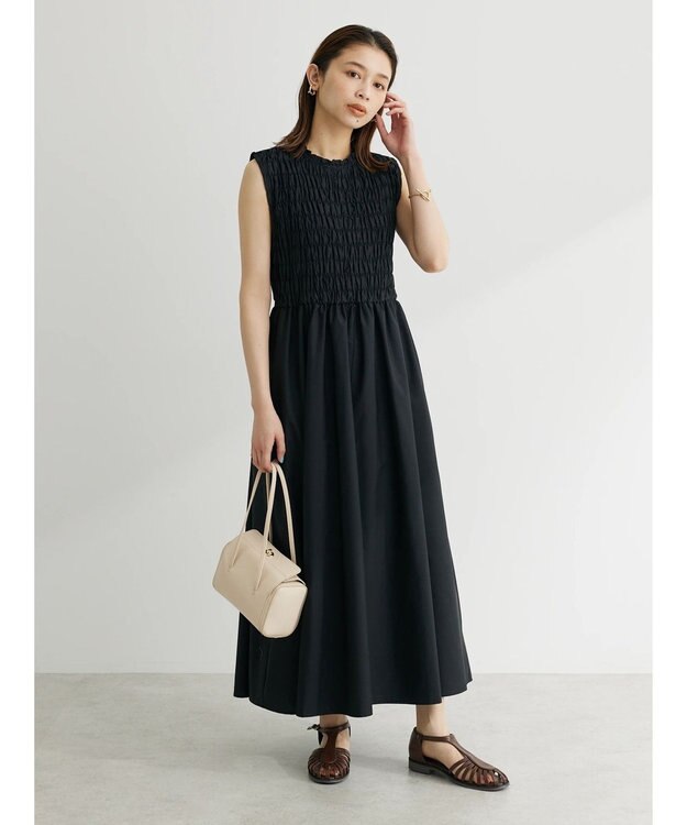 Green Parks ・Ｄｏｕｂｌｅ　Ｆｌａｇｓ　シャーリングノースリワンピ Black