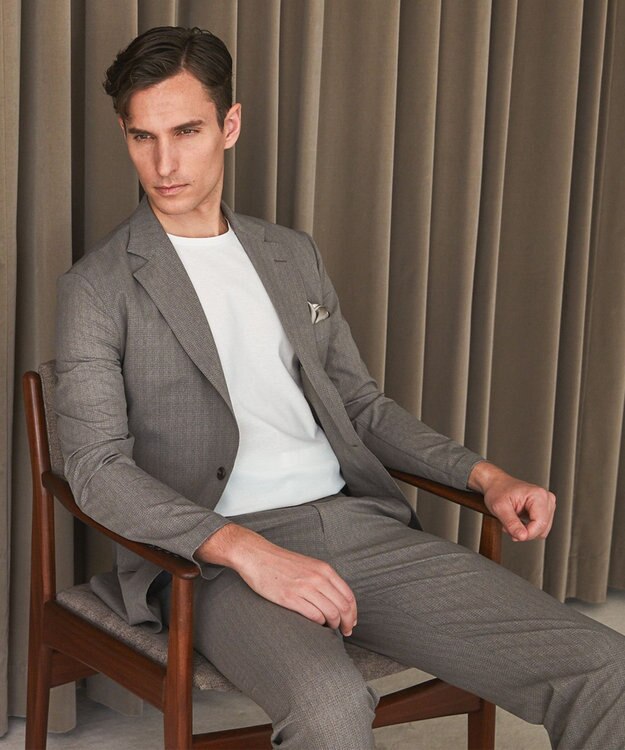 GOTAIRIKU 圧倒的清涼感・８つの夏機能【接触冷感/通気性/軽量/撥水…等】クールドッツ セットアップジャケット_ヘリンボーンプリント（25年モデル） ベージュ_ヘリンボーン柄