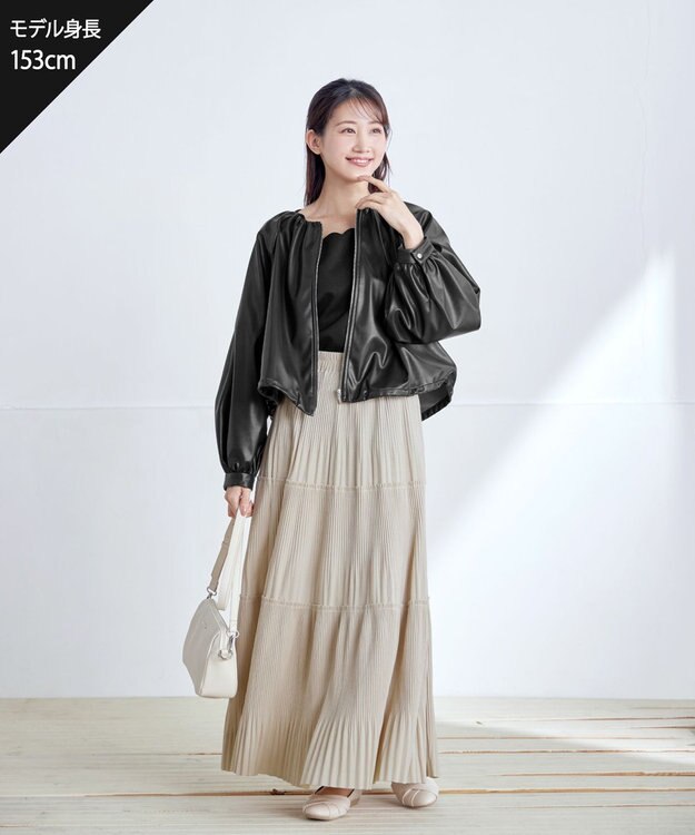 Tiaclasse 【洗える】【ふわもち美すふれ】スカラップカットソー ブラック