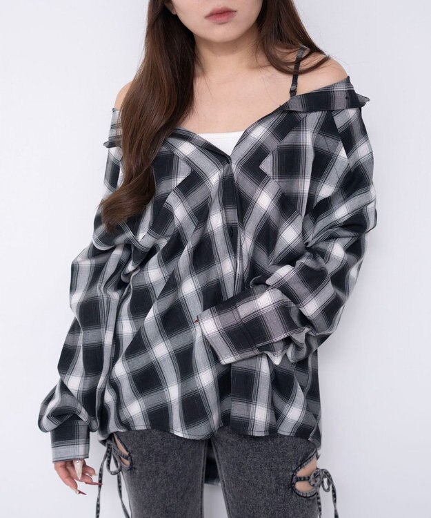 WEGO 2WAYオフショルシャツ ブラック