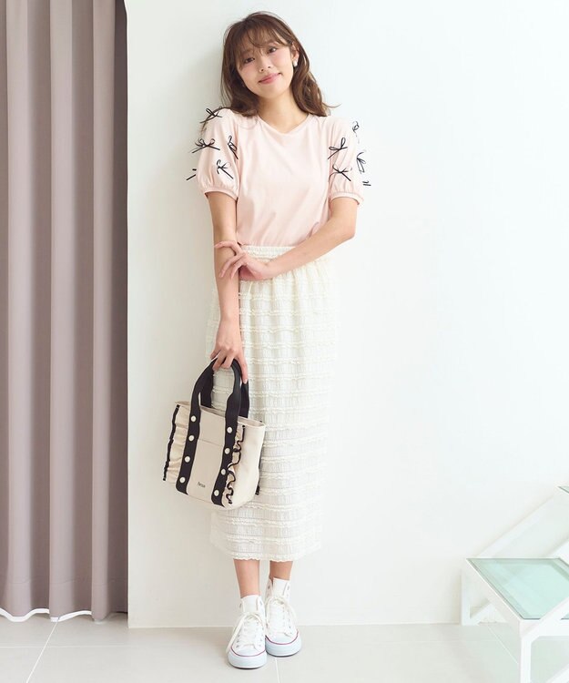 Feroux 【洗える】ランダムリボン カットソー ピンク系