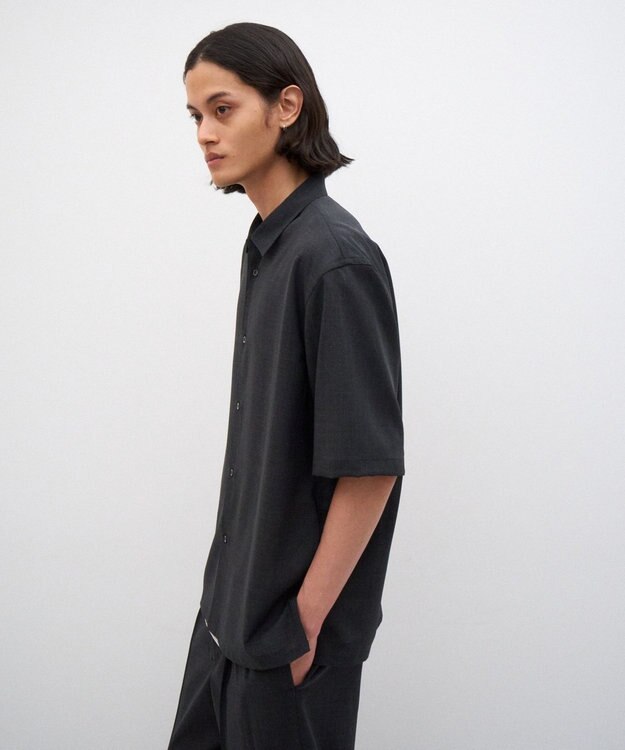 ATON TWIST WOOL GAUZE | ハーフスリーブシャツ - UNISEX CHARCOAL GRAY