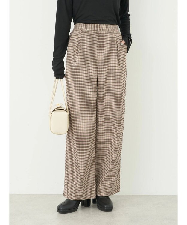 earth music&ecology チェックストレートパンツ Check Beige