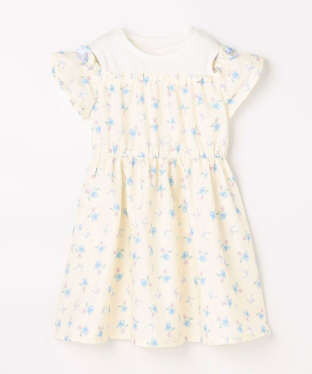 ANY KIDS 【洗濯機可能】オンオフショルダーワンピース エクリュ×花柄