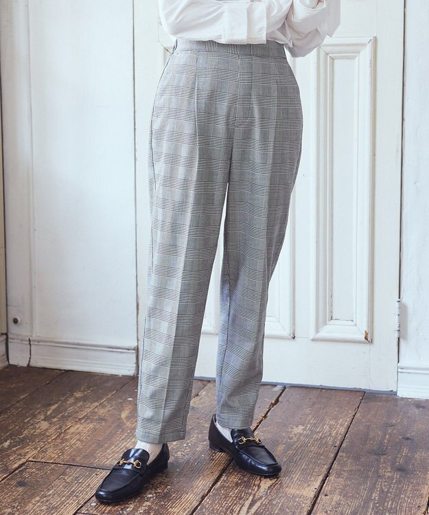 earth music&ecology 裏起毛テーパードパンツ Check Black