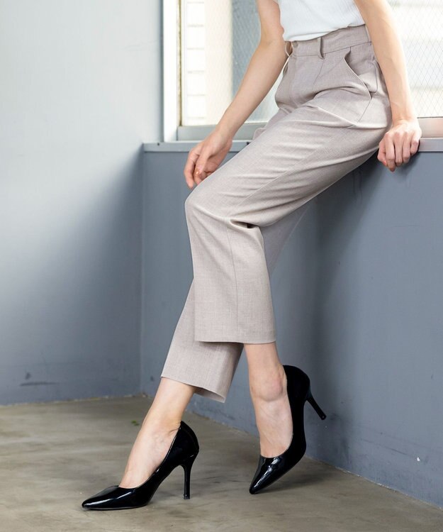 Tiaclasse 【セットアップ可・洗える】麻調薄地ストレートパンツ グレージュ