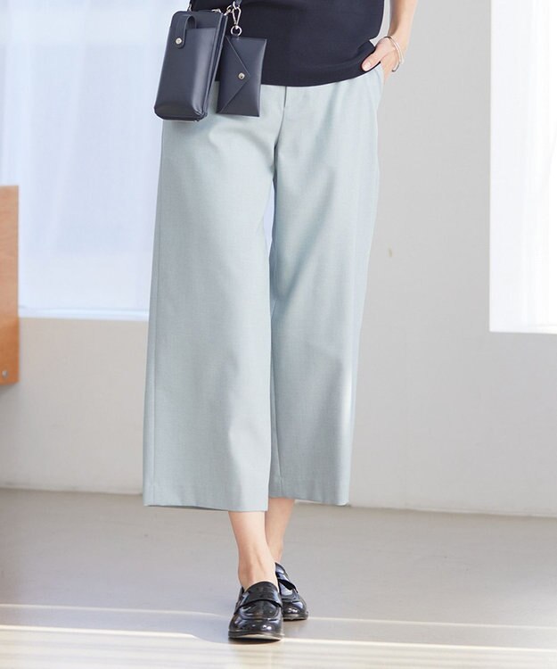 J.PRESS LADIES 【洗える】シャークスキン セミワイド パンツ グリーン系