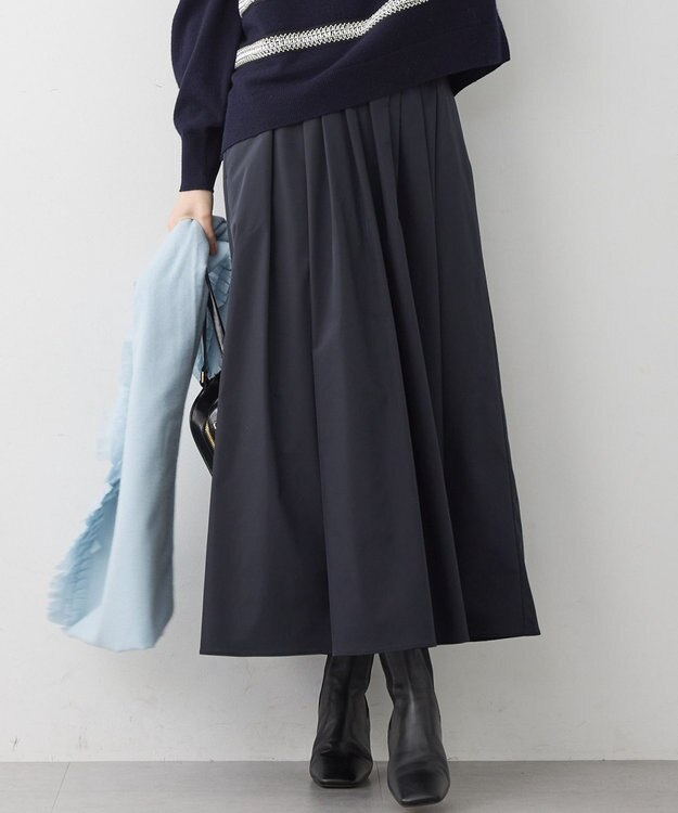23区 【撥水加工/洗える】ブライトタフタ タック スカート ネイビー系