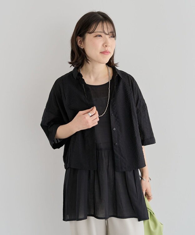 Green Parks Ｉ　ＳＥＴ２点　ギャザーシャツ＋布帛インナー Black