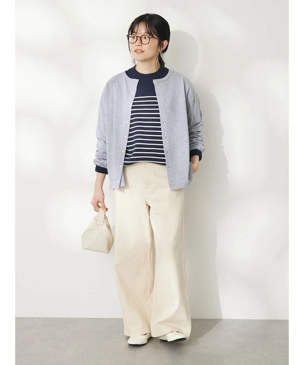 CRAFT STANDARD BOUTIQUE ウ゛ィンテージ風天竺　パール釦クルーカーデＬ／Ｓ Gray