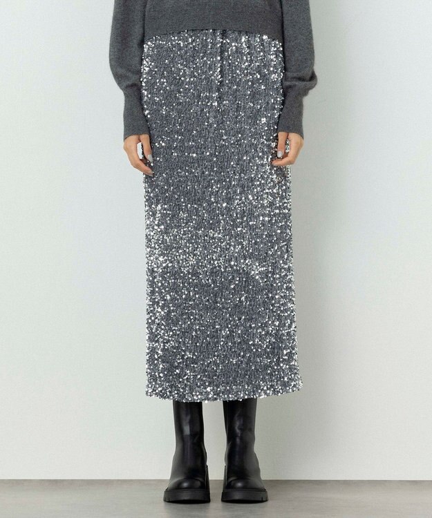 NAVE 【Nave・洗える】スパンコール スカート シルバー系