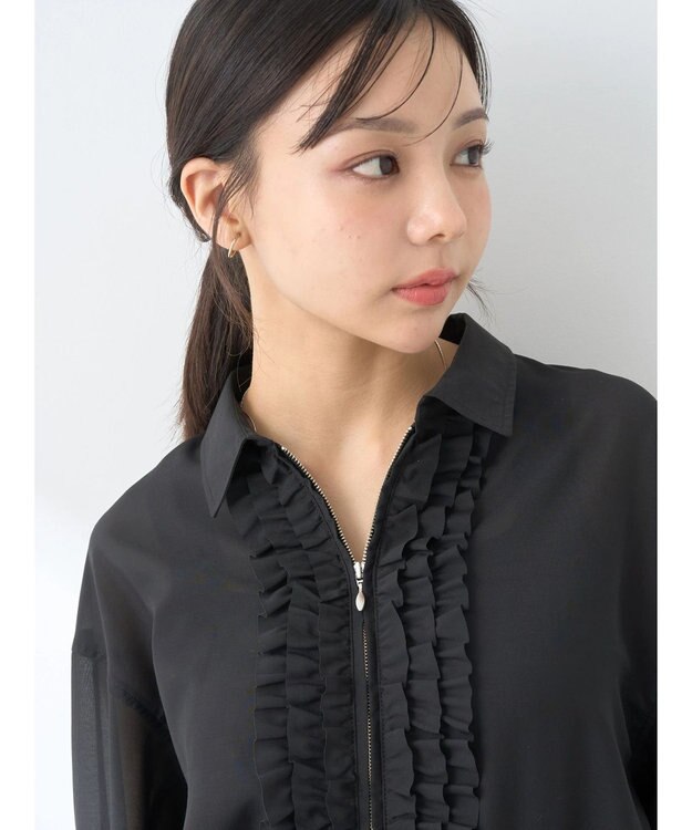 earth music&ecology フリルシャツ Black