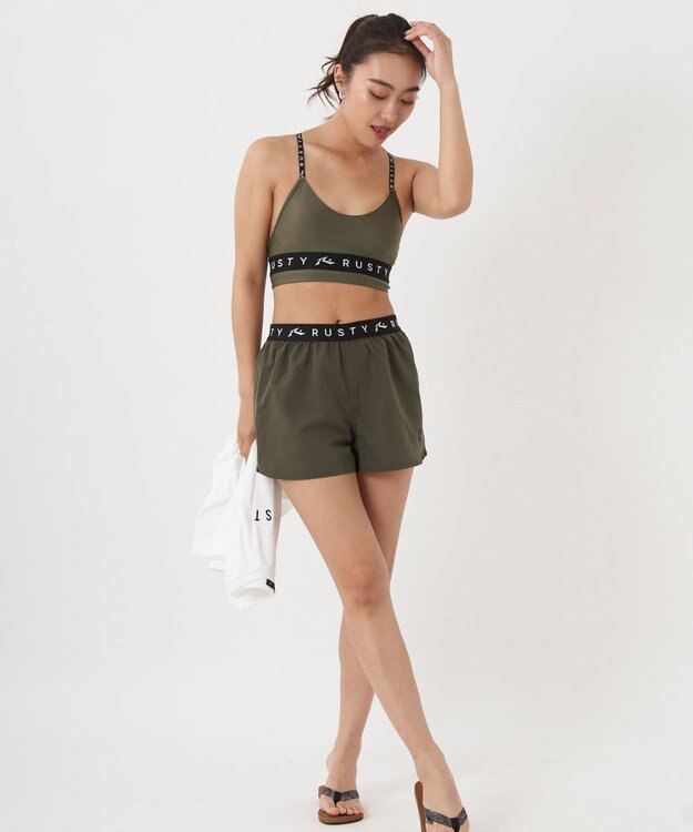 OP／FILA 【RUSTY】ニコちゃんロンT＋ショートパンツ付きビキニ 4点セット水着 カーキ
