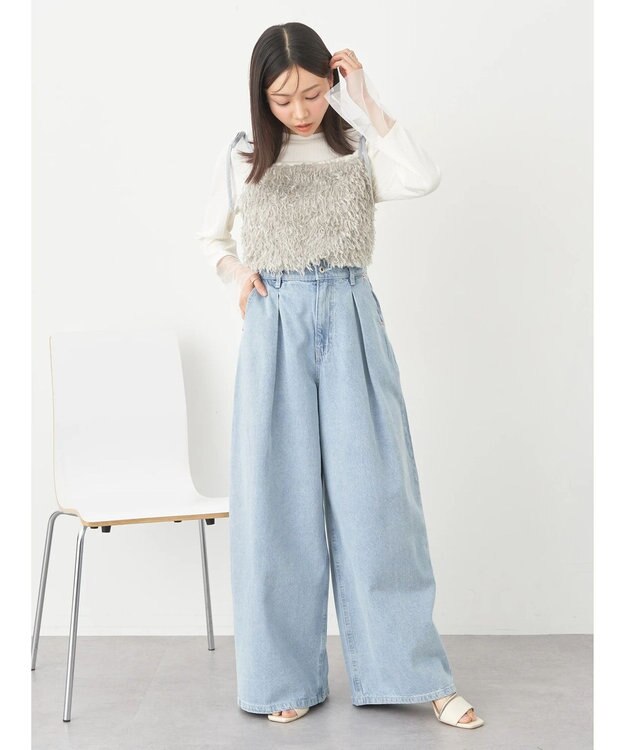 earth music&ecology 肩リボンフェザービスチェ Light Gray