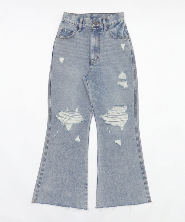 WEGO ダメージフレアデニムパンツ デニム中濃加工色
