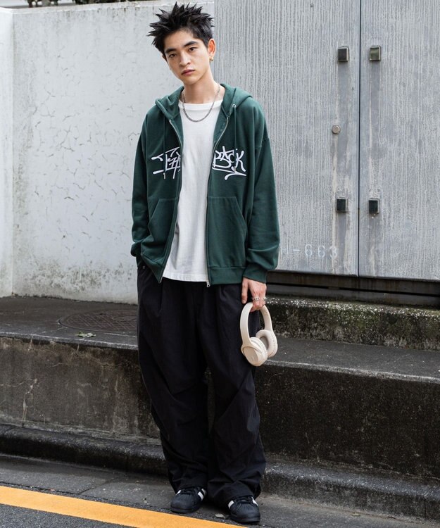 WEGO ワッペンロゴジップパーカー ダークグリーン