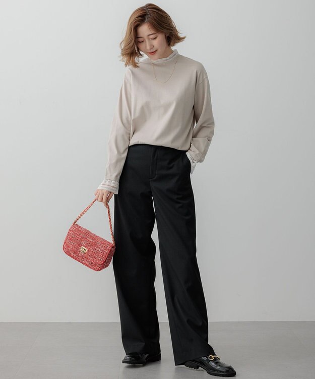 23区 S 【洗える】ヴィスコースストレッチ レースコンビ ニット ベージュ系