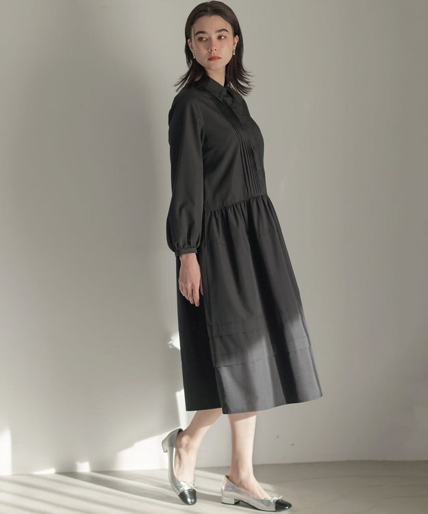 組曲 ソフトクロスピンタック ワンピース ブラック系