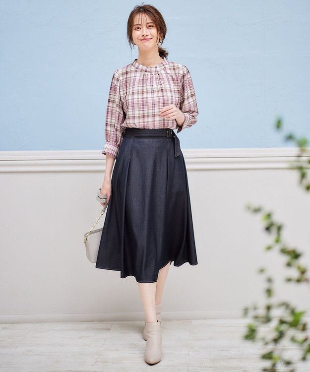 ANY SIS S 【洗える】ソフトチェック ブラウス ピンク系