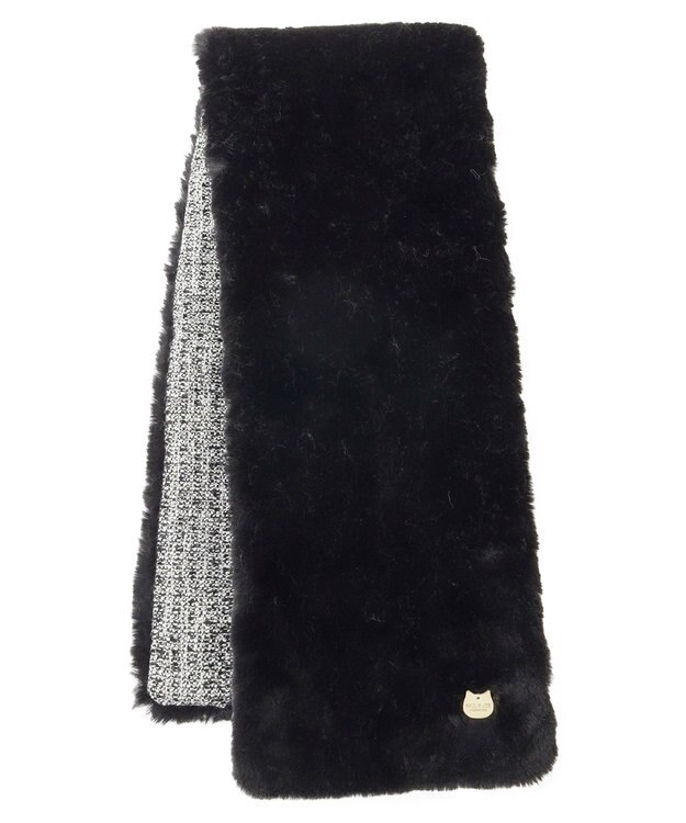 MOONBAT PAUL & JOE ACCESSOIRES フェイクファー×ツイード リバーシブルマフラー ブラック