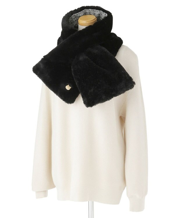 MOONBAT PAUL & JOE ACCESSOIRES フェイクファー×ツイード リバーシブルマフラー ブラック