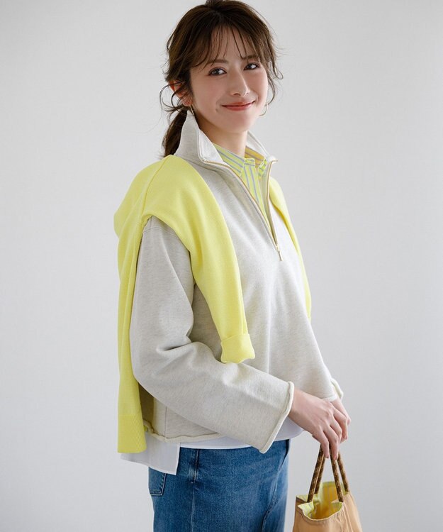 23区 L 【Oggi掲載】シャイニーコットンテリー ハーフジップ スウェット アイボリー系