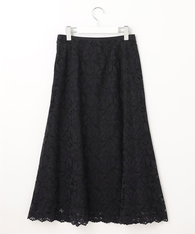 自由区 【XSサイズ～/洗える/セット可】フラワーコードレース レーススカート ネイビー系