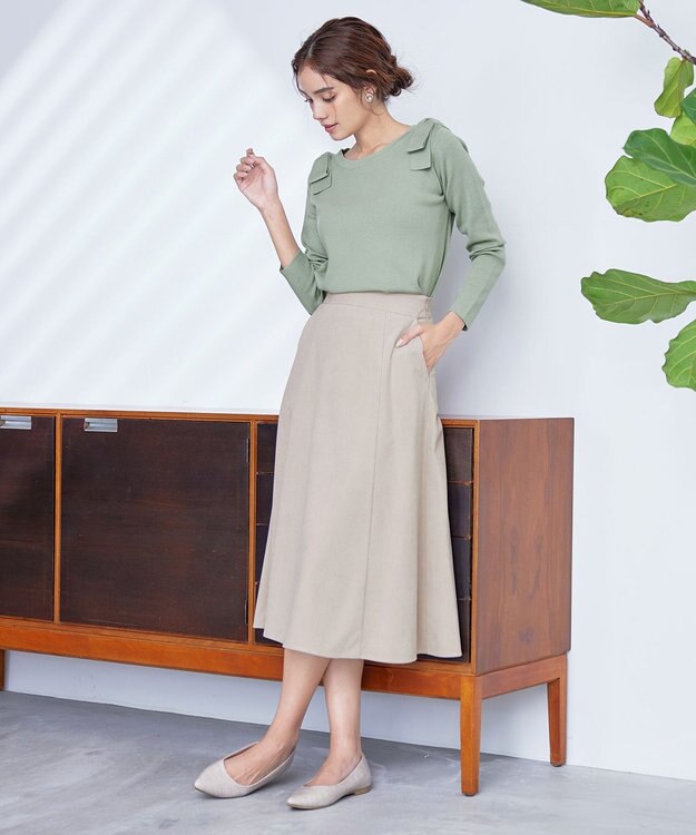 Tiaclasse L 【洗える】大人上品なコーデュロイフレアスカート グレージュ