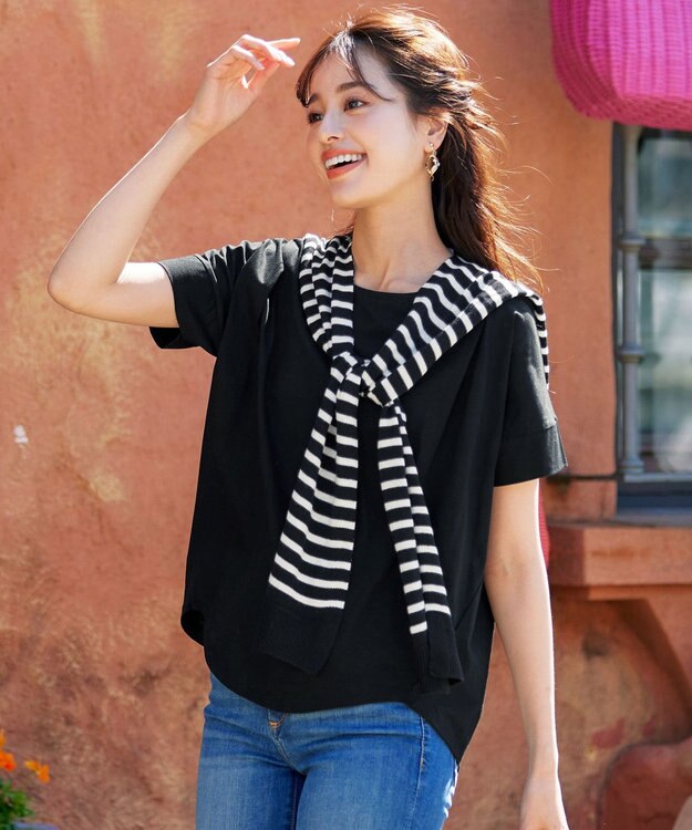 Tiaclasse 肩掛けボーダーフェイクカーデ ブラック