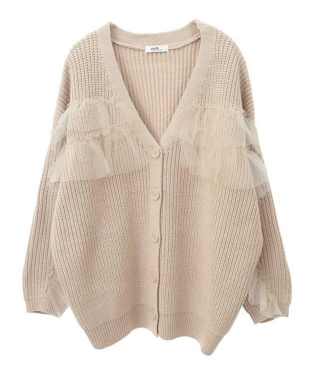 earth music&ecology チュールフリルカーディガン Beige