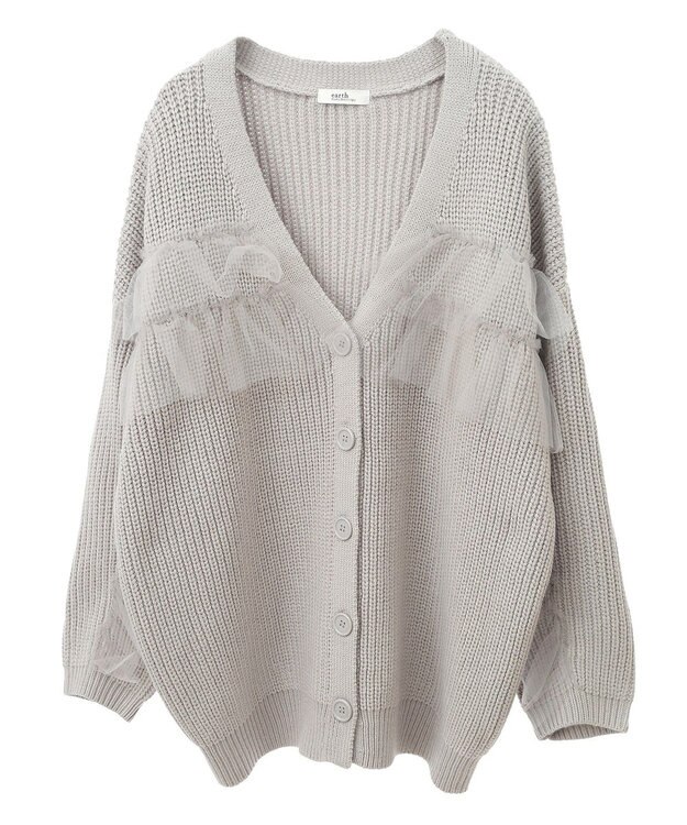 earth music&ecology チュールフリルカーディガン Light Gray