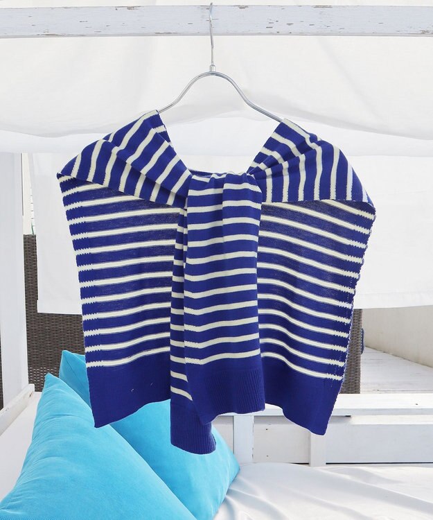 Tiaclasse 肩掛けボーダーフェイクカーデ ブルー