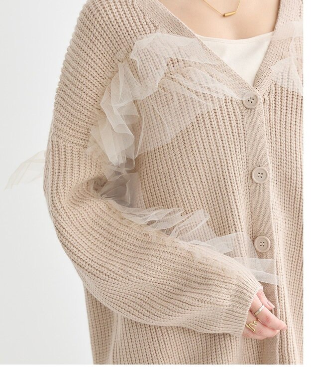 earth music&ecology チュールフリルカーディガン Beige