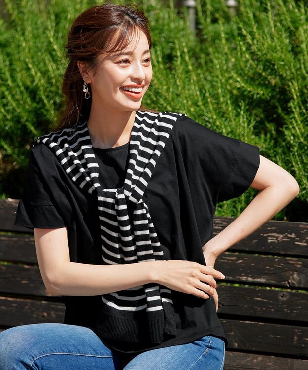 Tiaclasse 肩掛けボーダーフェイクカーデ ブラック