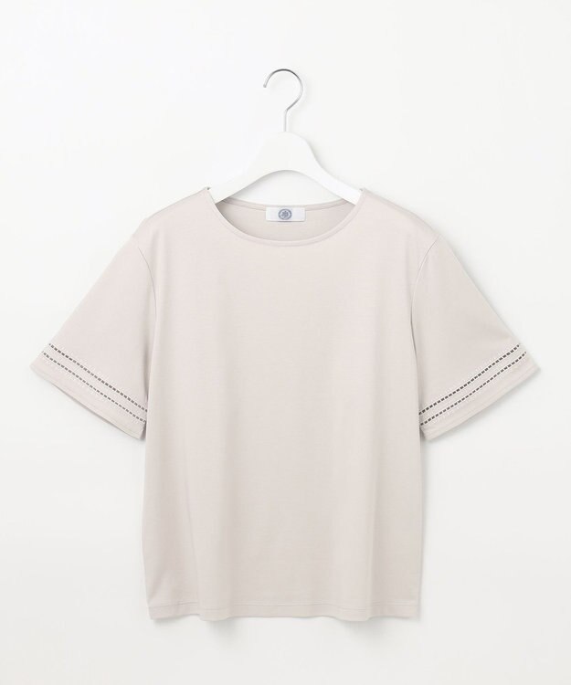 J.PRESS LADIES L 【接触冷感】コットンスムース 刺繍スリーブ カットソー グレージュ系