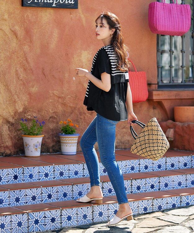 Tiaclasse 肩掛けボーダーフェイクカーデ ブラック