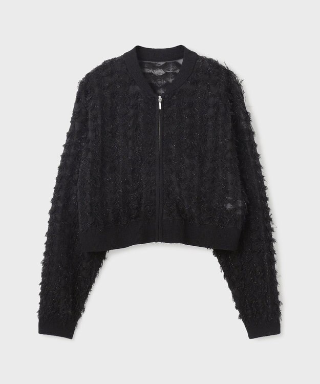 GRACE CONTINENTAL フリンジニットzipカーディガン ブラック