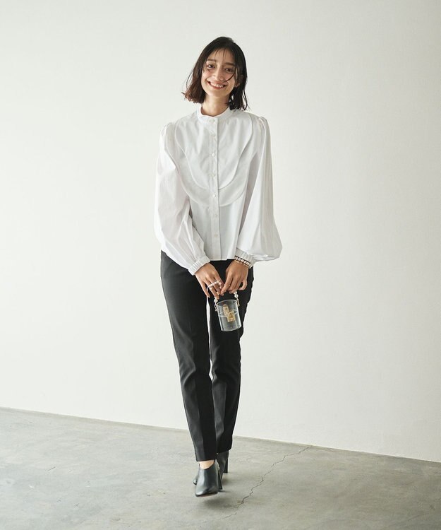 #Newans 【洗濯機可能】ウェイビービブデザインブラウス ホワイト