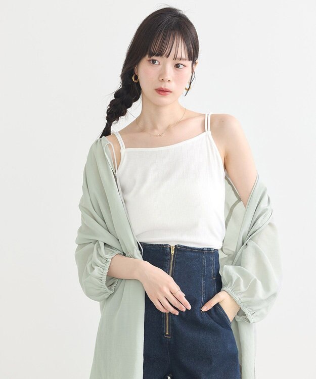 earth music&ecology ダブルストラップパターンメッシュキャミソール Off White