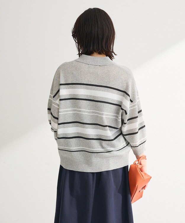 Green Parks 衿付き７分袖ニットプルオーバー Gray Mixture