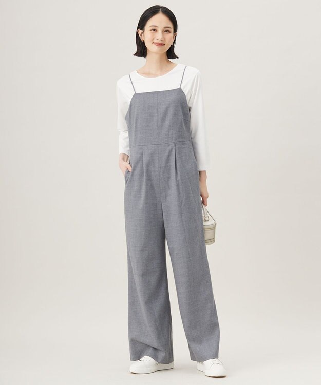 自由区 【洗える】ウォッシャブルウールサキソニー コンビネゾン TOPグレー