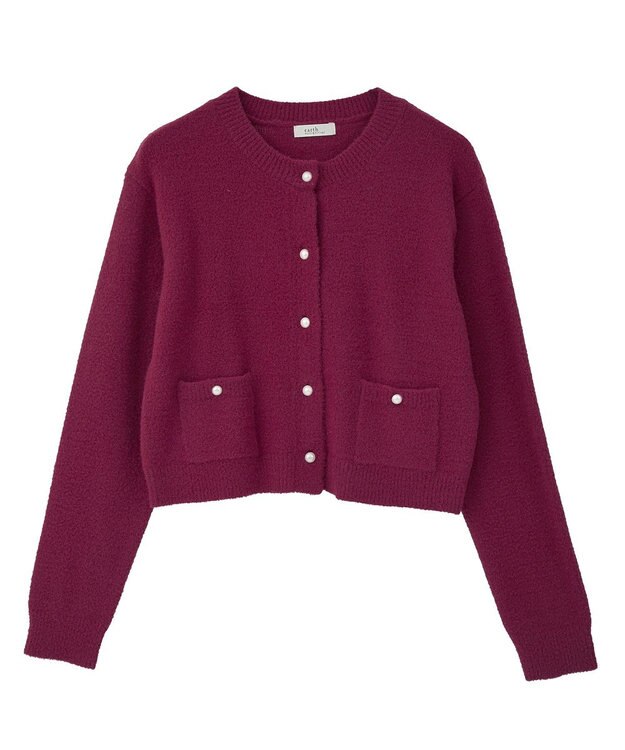 earth music&ecology 【イージーケア】パウダーシャギークルーネックカーディガン Bordeaux