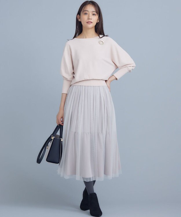 組曲 ギャザーチュール ドラマティック スカート ピンクベージュ系