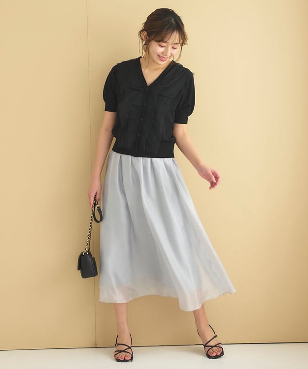 Feroux 【ご好評につき今季も登場！】チュールコンビパフスリーブ ニット ブラック系