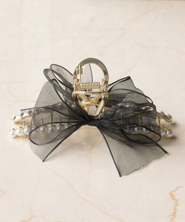 Phoebe オーガンジーリボンパールバンスクリップ ブラック