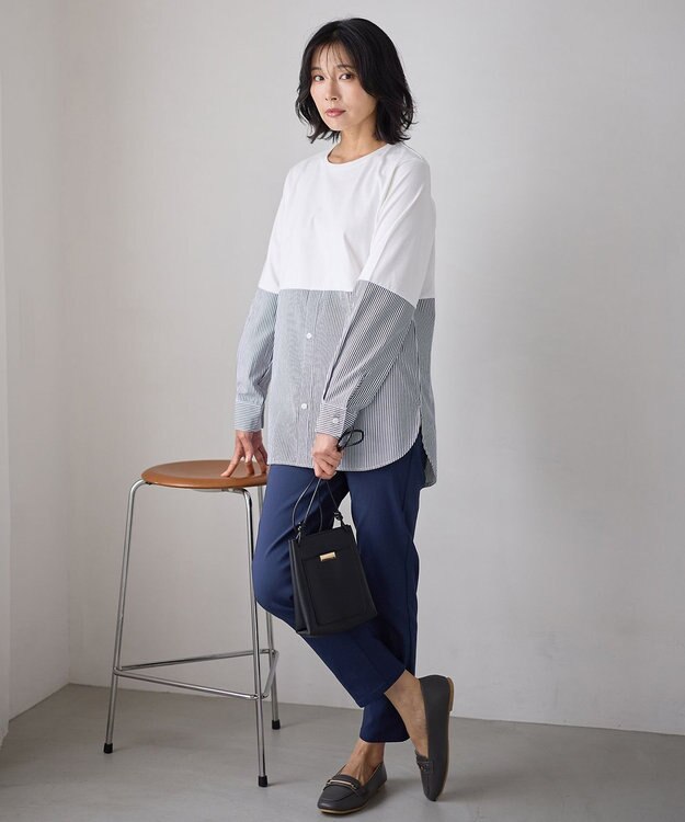 ANY L 【洗濯機可/ウエストゴム/ストレッチ/裏起毛】エブリデイベーシックデイリーパンツ ネイビー